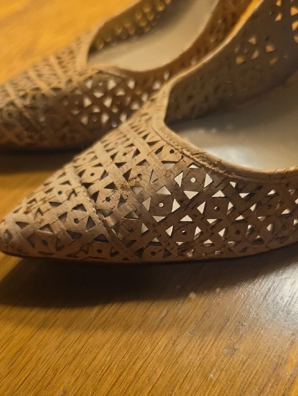 Ann Taylor Taupe Laser-Cut Pointed Pumps